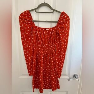 Red and White Floral Dress